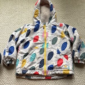 Mini Boden Multicolor Bird Print Raincoat - Yellow Zip
